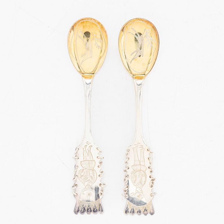 Skedar, 12 st, silver, samiska, Persson Ab, C.O., Haparanda, 1980-tal.