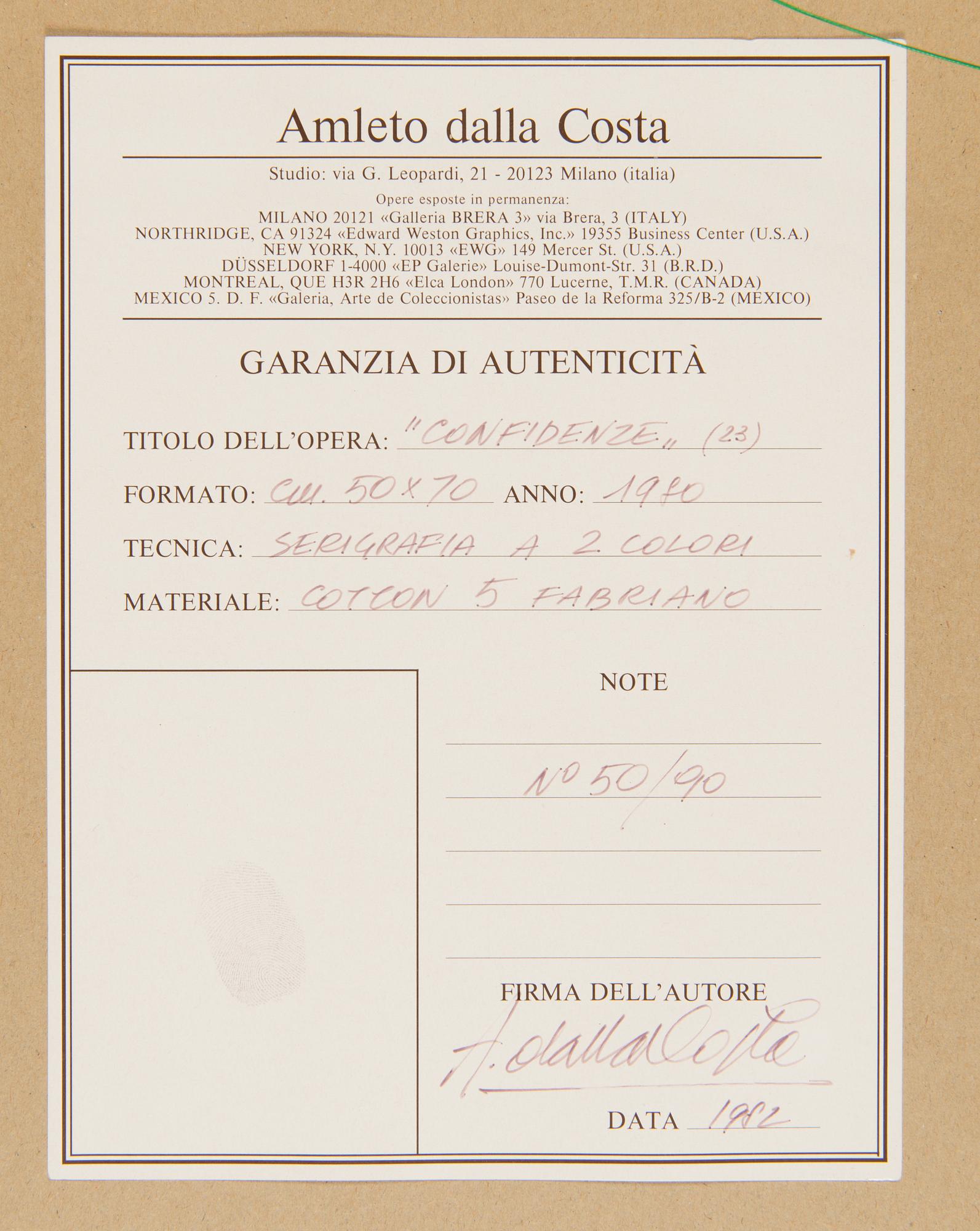 Amleto dalla Costa, serigrafi, signerad. Numrerad 50/90.
