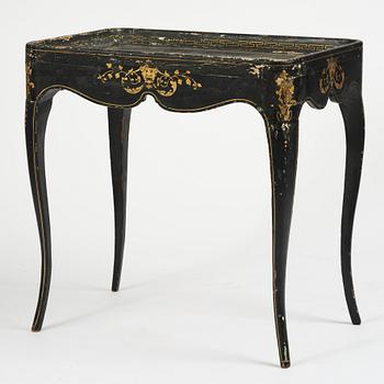 A Swedish japanned rococo tea table, later part 18th century.