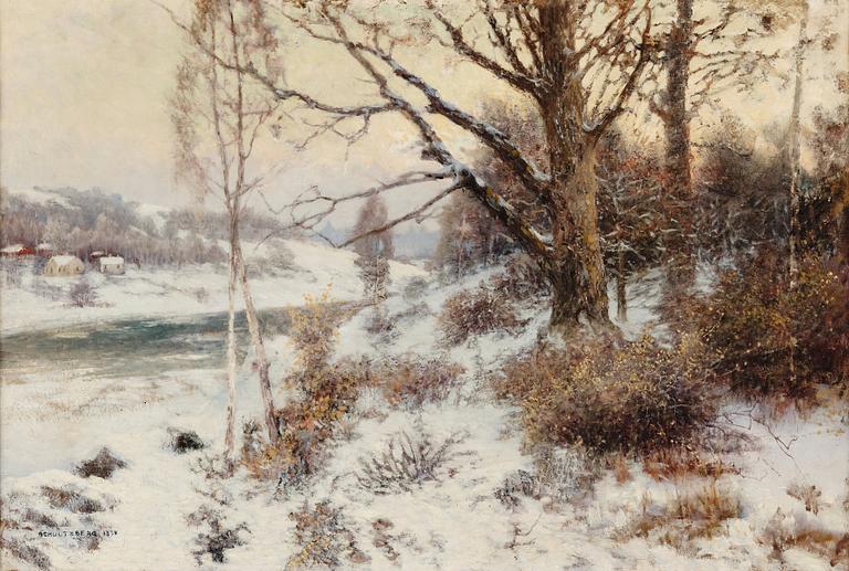 Anshelm Schultzberg, Winter landscape at dusk.