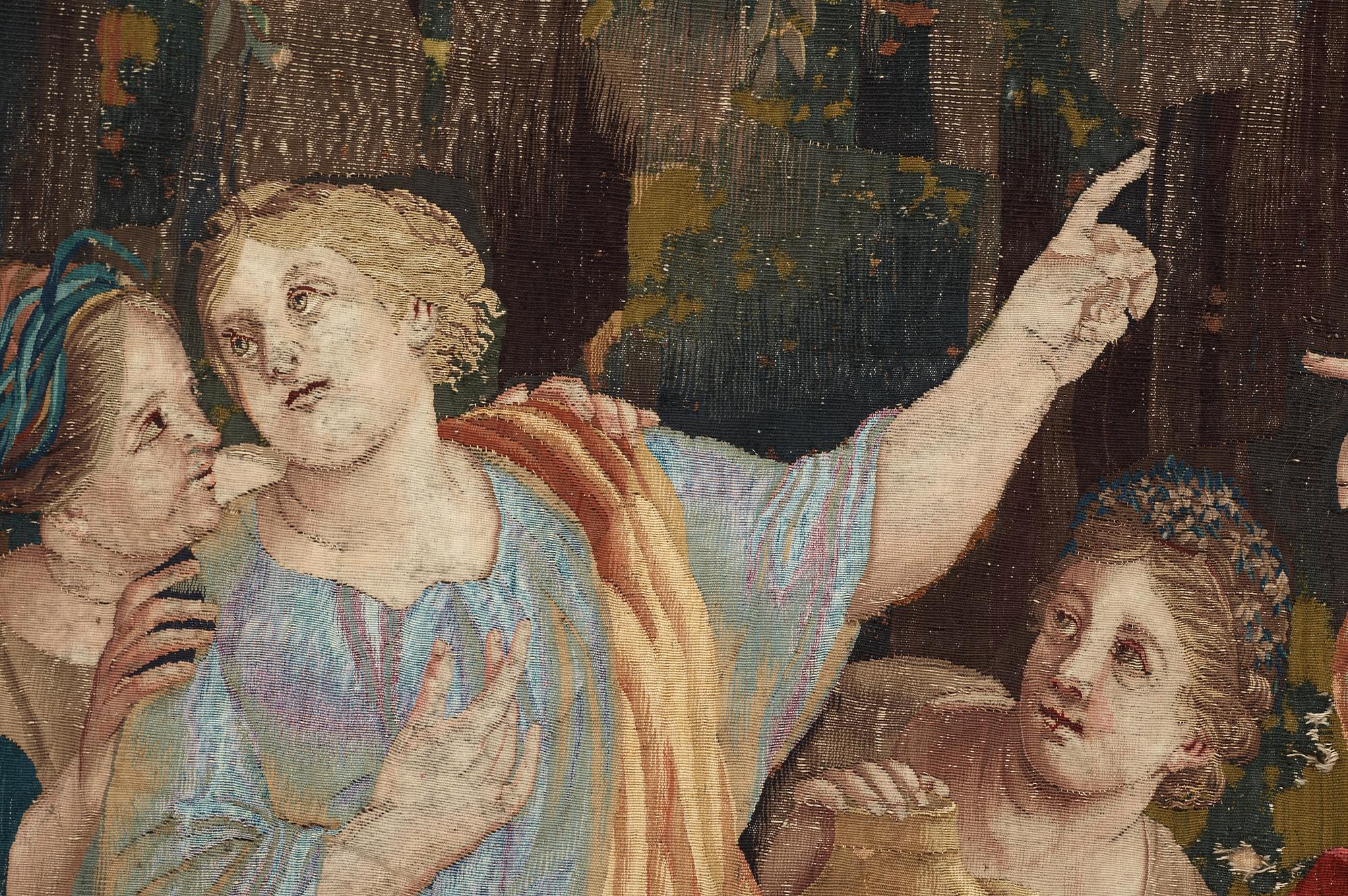 VÄVD TAPET, gobelängteknik. "Sittande nymfer" ur sviten Apollon och Daphne. 275 x 302 cm. Atelier de la Chaise, Faubourg St. Germain (1628-1668), Paris.