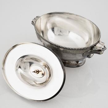 A possibly British 20th century metal tureen with lid.