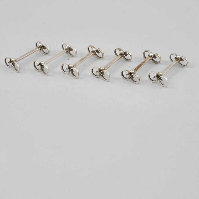 KNIVSTÖD/SMÖRHUND, 6 st, Borgila, Stockholm, 1930-tal, vikt 52 gram.