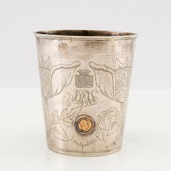 Lars Björn(sen), silver goblet, Kristiansand Norway, active 1757-1795(97), with five inset gold coins.