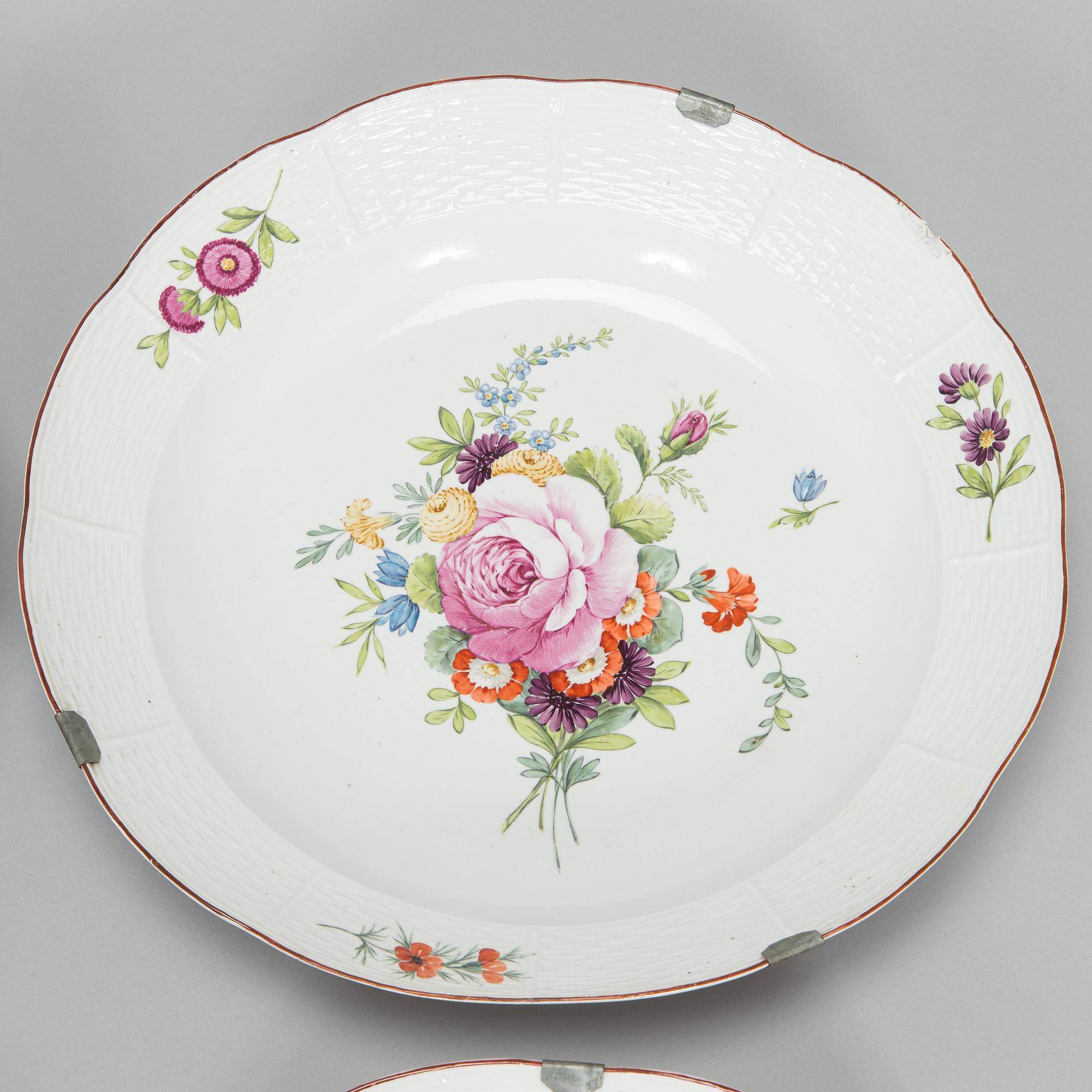 Four 18th-century porcelain dishes, Imperial porcelain manufactory, period of Empress Elisabeth I, Saint Petersburg.