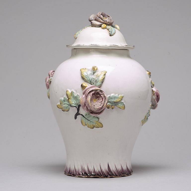 A Swedish Rörstrand faience vase with cover, dated 9/1 (17)72.