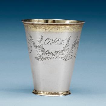 888. A Swedish early 18th century parcel-gilt beaker, marks of Herman Hermansson, Göteborg 1706.