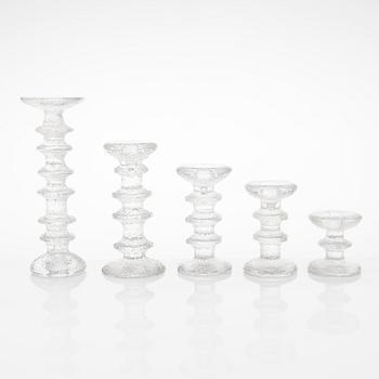 Timo Sarpaneva, a set of five Festivo' glass candlesticks for Iittala.