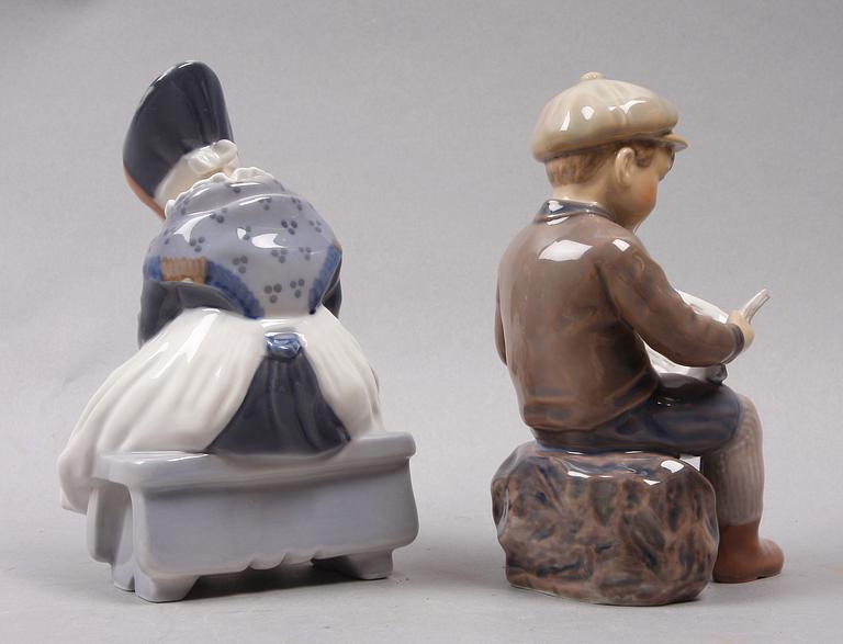 FIGURINER, 2 st, porslin, Royal Copenhagen resp Dahl Jensen.