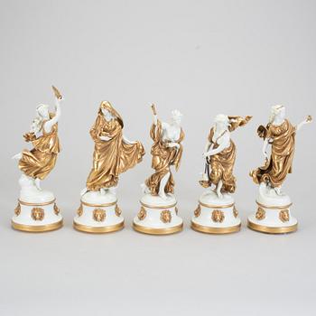 FIGURINER, 5 stycken, porslin, med neapelliknande märke. Sannolikt Italien. 1900-tal.