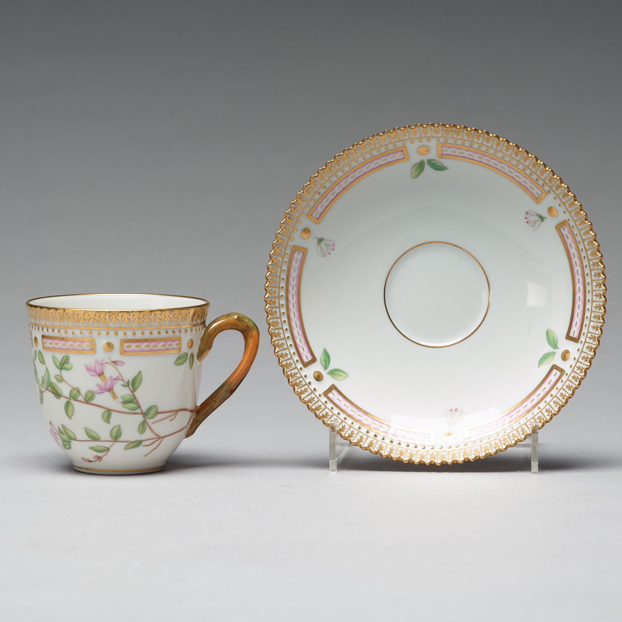 A set of four Royal Copenhagen 'Flora Danica' coffee cups with saucers, Denmark, 20th Century.