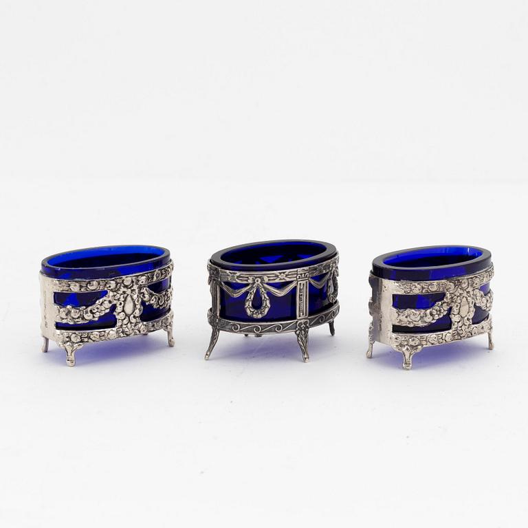 An 8-piece glass and silver late Gustavian style condiment set, including MEMA, Linköping, 1967.