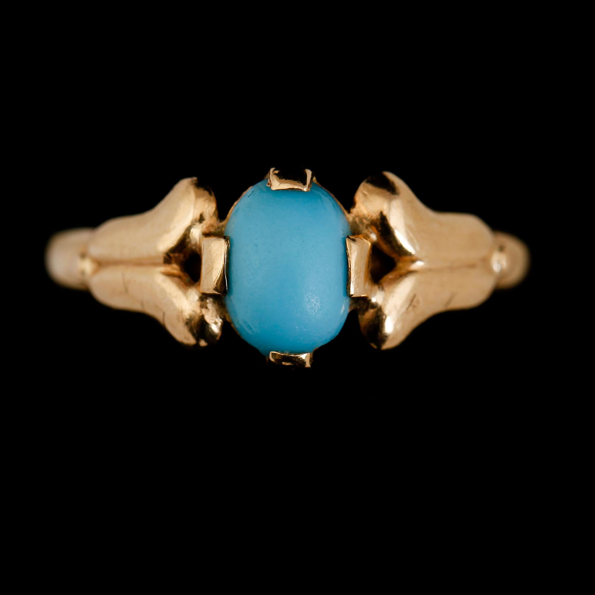 RINGAR, 2 st, 14K/18K, med kamé och turkos. Total vikt ca 7 g.