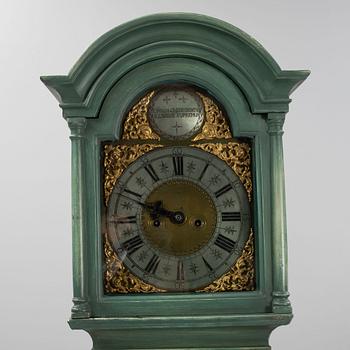 A painted longcase clock. 18th/19th Century.