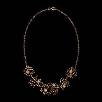 TAPIO WIRKKALA, COLLIER, "Sjärnhimmel", åttkantslipade diamanter, 14K guld. Kultakeskus 1974.