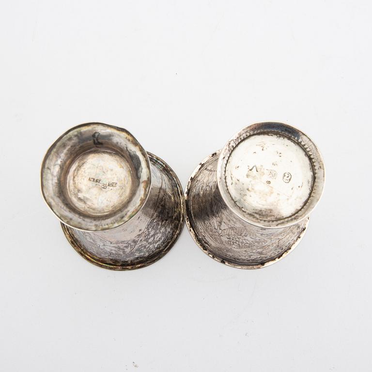 Pokaler 3 st samt skrammelbägare silver Sverige 17/1800-tal.