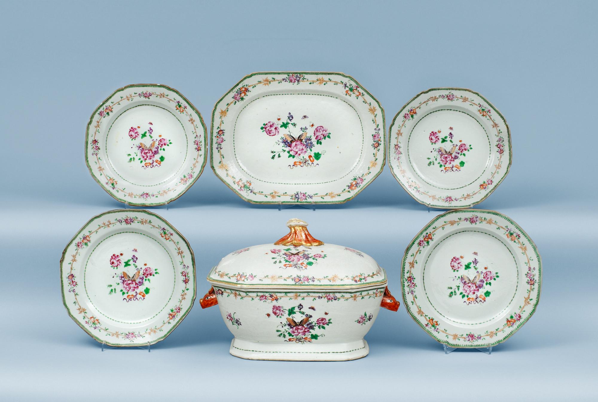 SERVISDELAR, sex stycken, kompaniporslin. Qing dynastin, Qianlong (1736-95).