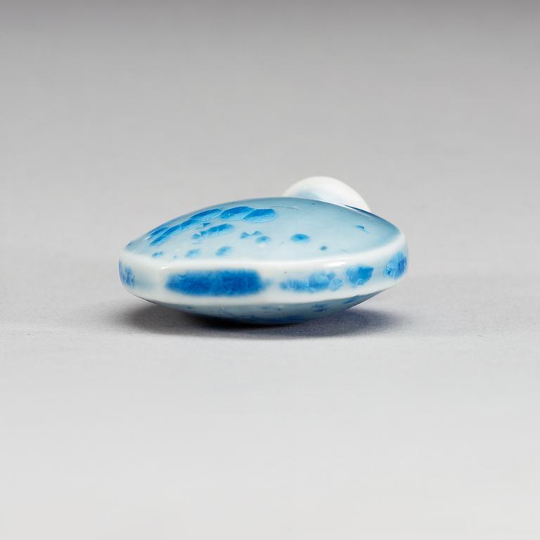 A iridescent blue glazed snuff bottle, 20th Century.