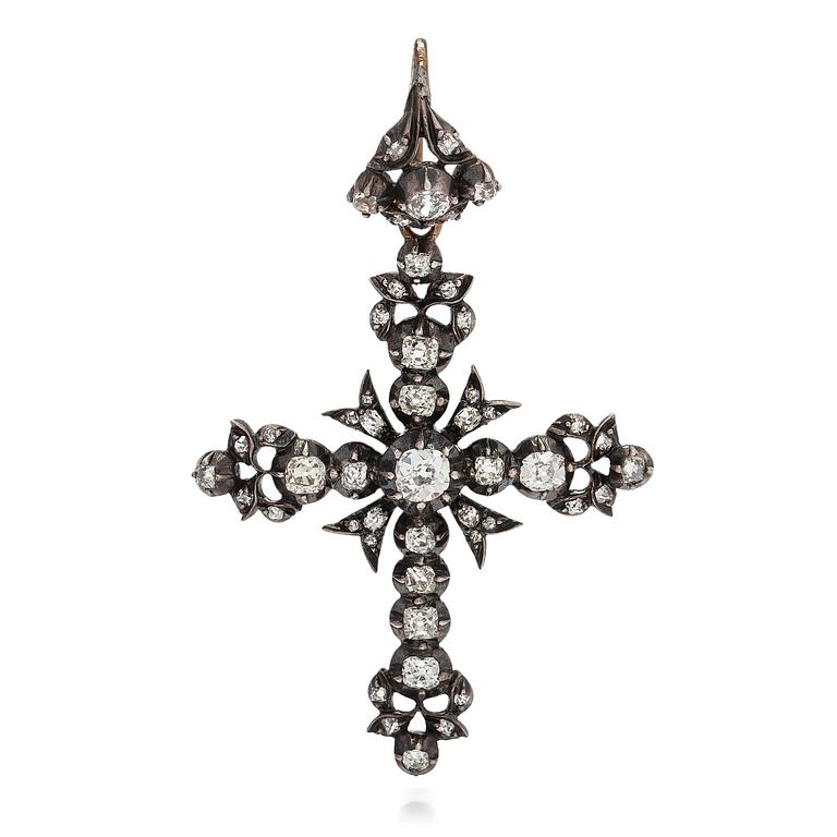 Hänge, i form av kors, silver med gammalslipade diamanter.