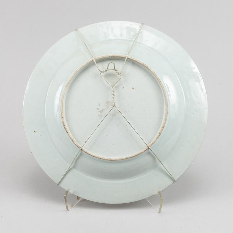 A grisaille dish and two plates, Qing dynasty, Qianlong (1736-95).