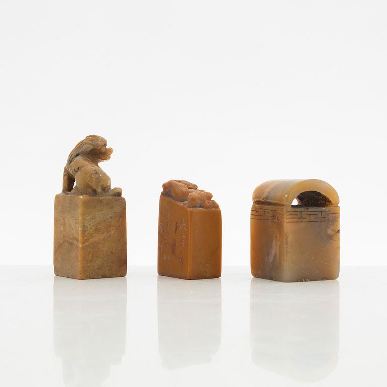 A group of three Chinese seals, Qing dynasty.
