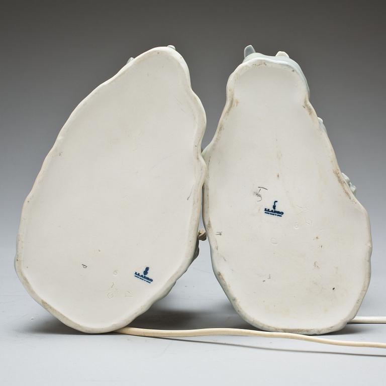 BORDSLAMPOR, ett par, porslin, Lladro, 1900-talets senare hälft.