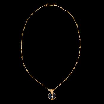 BJÖRN WECKSTRÖM, hänge "Månbro", 14K guld, spektrolit, odlad pärla. Lapponia 1976.