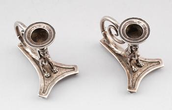 LJUSSTAKAR, 1 par, silver, Blau, empire.