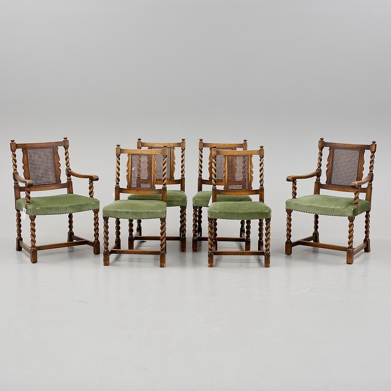 MATBORD/BIBLIOTEKSBORD, art deco,"Charles", Axel Einar Hjort, samt STOLAR, 4+2, "Cronwall", Nordiska Kompaniet,1940-tal.