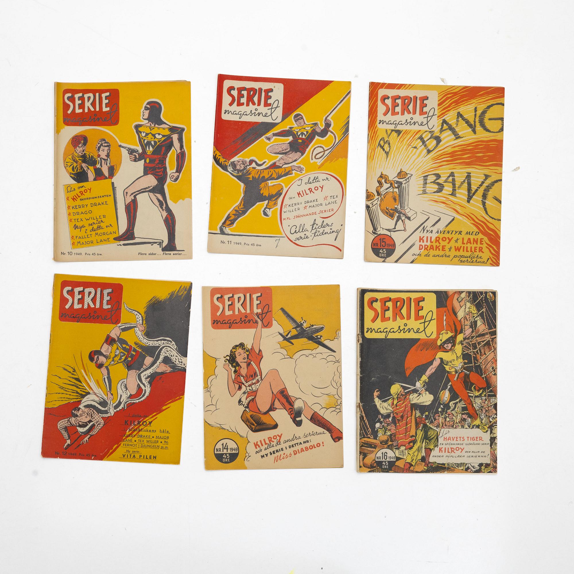Comic books, a collection, including "Serie-Magasinet Kilroy", "Tarzan med stjärnmagasinet" and "Serie-Magasinet".
