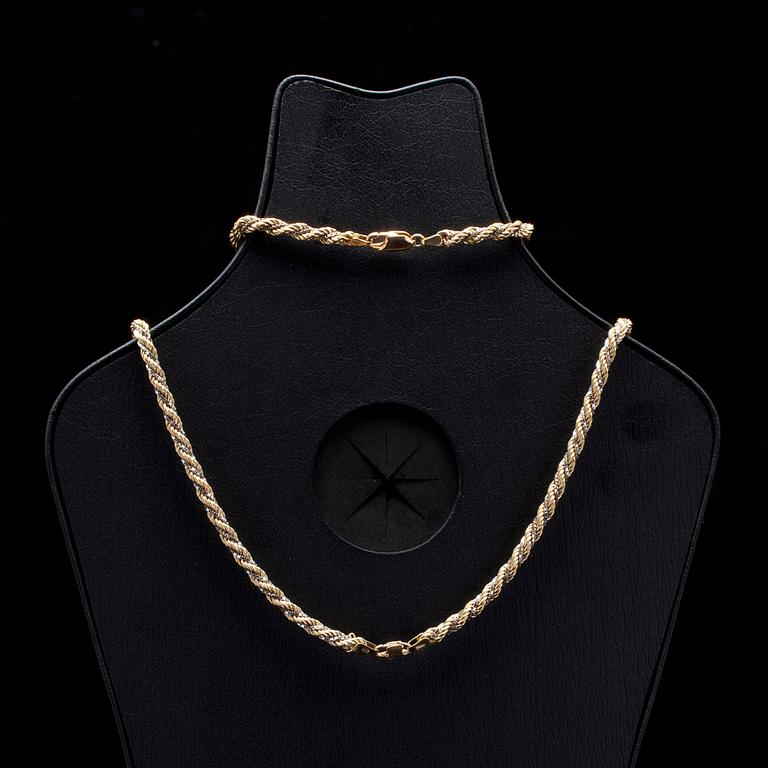 HALS- och ARMKED, tvåfärgsguld 18K, italienska stämplar. Vikt 37,9 g.