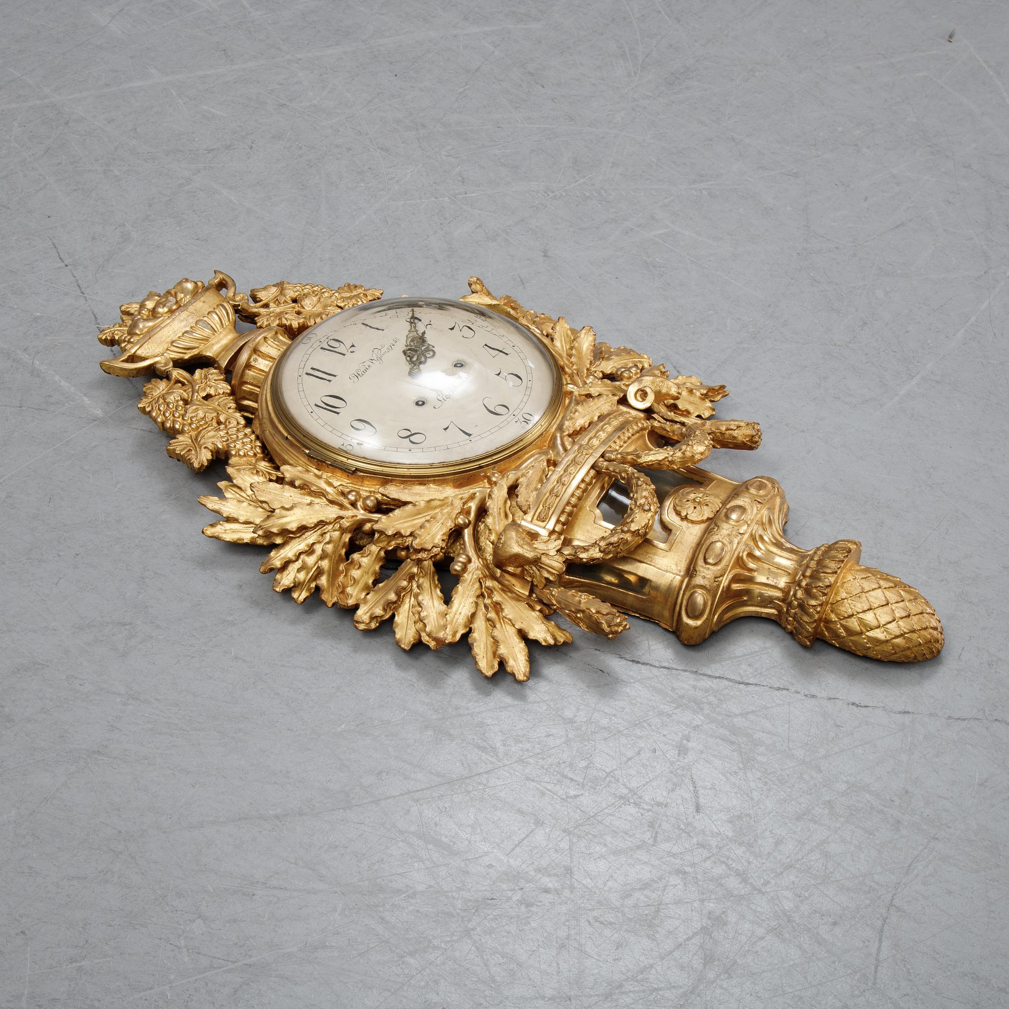 A Gustavian wall clock by Hans Wessman (active in Stockholm 1787-1805).