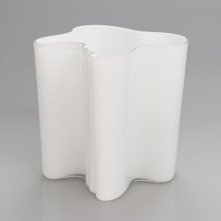 Alvar Aalto, A signed white mould blown glass vase, Iittala, Finland, model 3031.