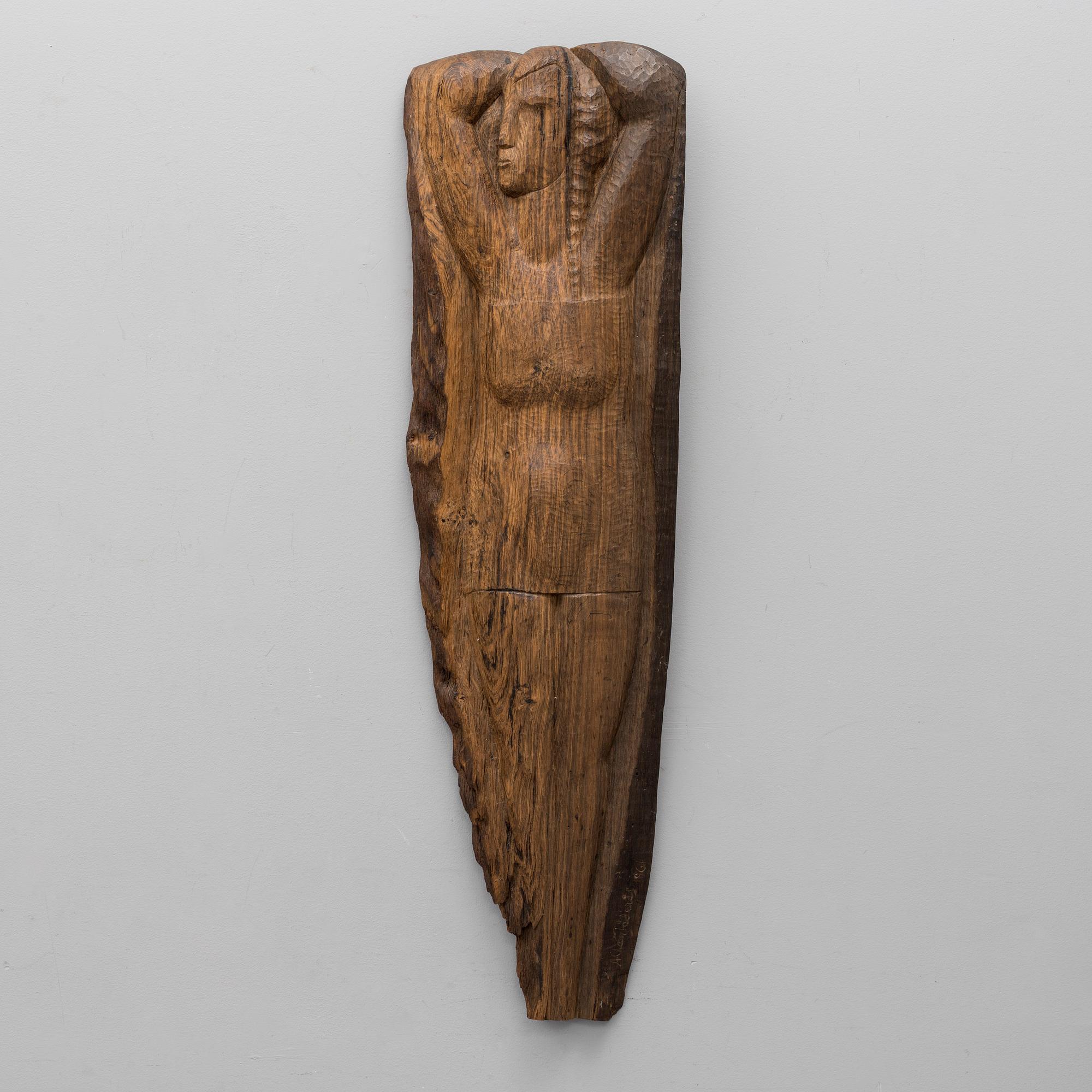 ALLAN JÄDERÅS, skulptur, sjödränkt ek,  signerad och daterad 1961.