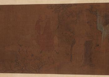 A fine handscroll of Lohans in a landscape, in the style of Li Gonglin (1049-1106), presumably 17th Century.