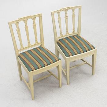 Four Gustaivan chairs, around 1800, and six Gustavian style chairs, 20th century.