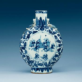 1942. A blue and white moon flask, Qing dynasty, 19th Century.