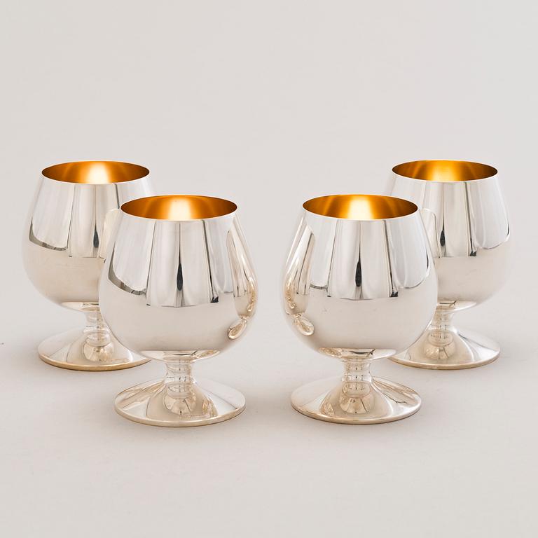 A set of four silver cognac glasses, Kultakeskus, Hämeenlinna, Finland 1996 and 1999.