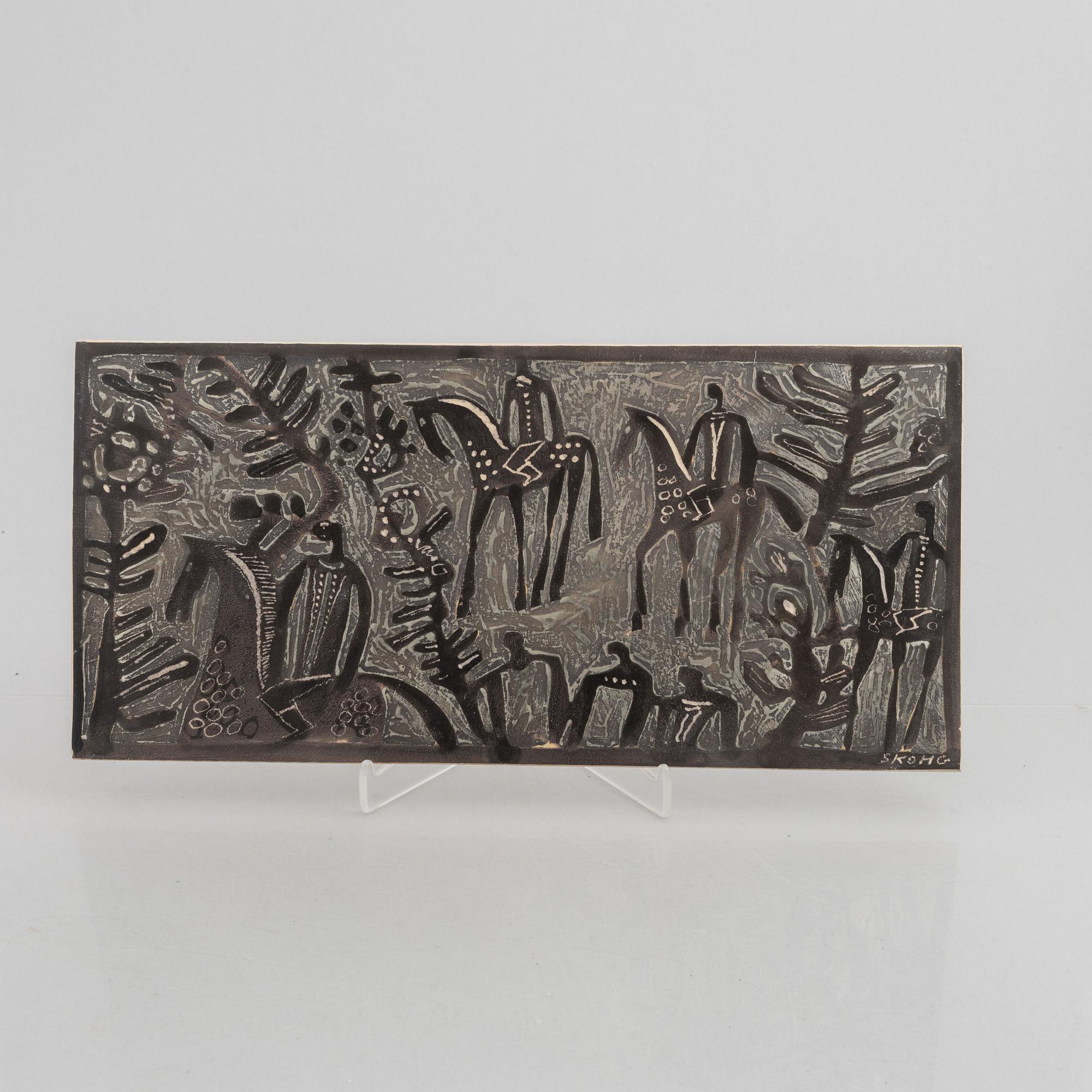 Börje Skohg, väggplaketter, tre stycken, stengods, Gustavsberg/Gustavsberg studio, 1970-tal.