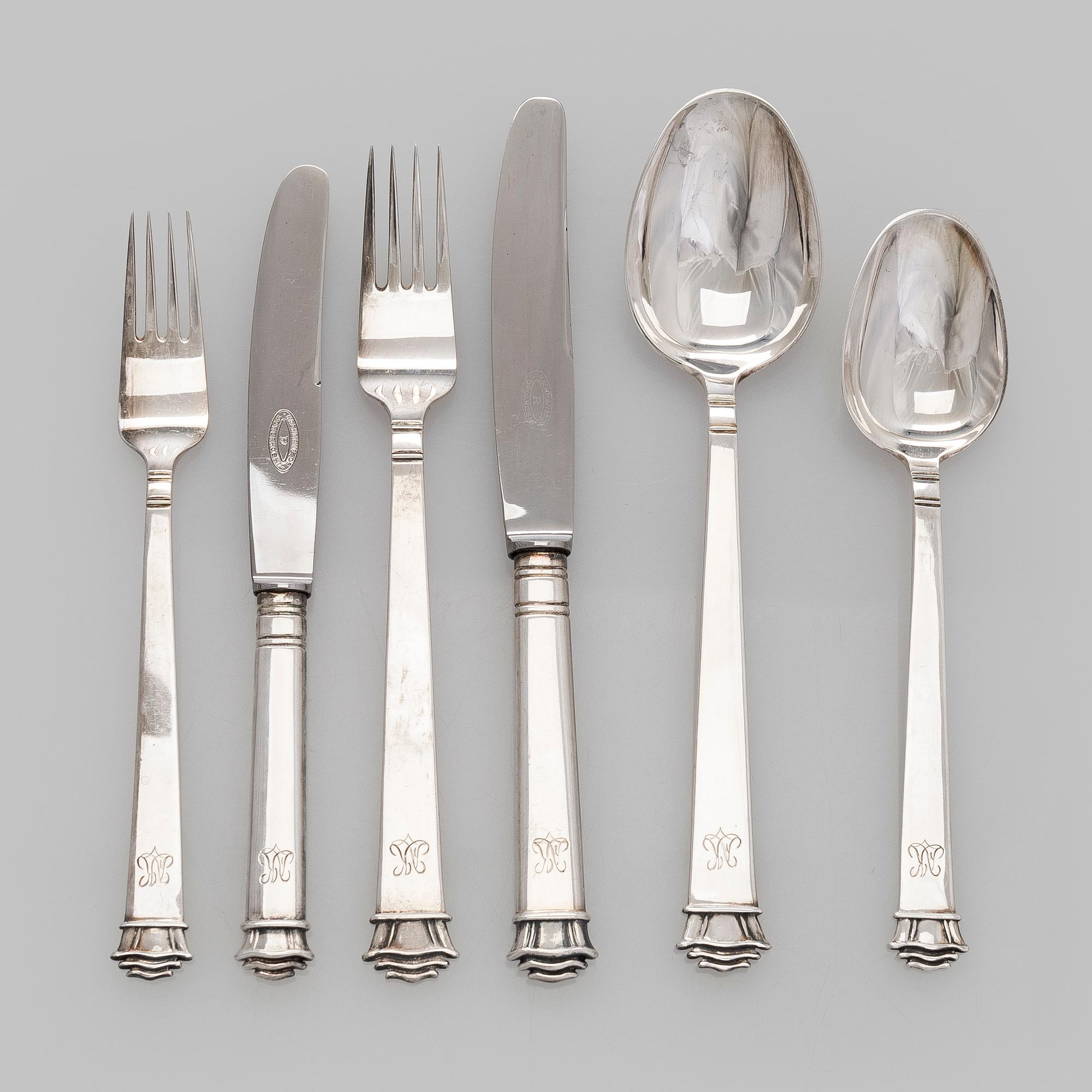 A 199-piece set silver cutlery, E. Oksanen Vyborg, 1937.