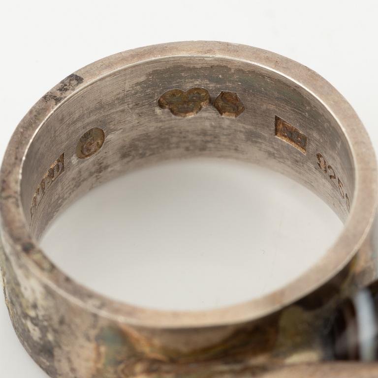 Lars Arby, four rings, sterling silver and agate, Gothenburg 1967, 1968 and 1976.