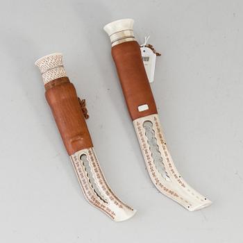 TOMMY MARKLUND, two Sami reindeer horn knives, signed.