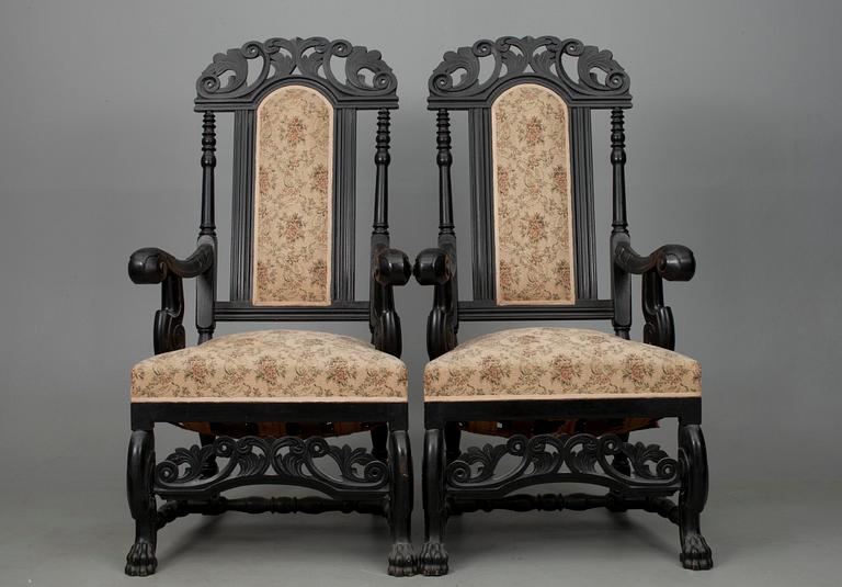 KARMSTOLAR, ett par, barockstil, 1920-luku.