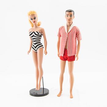 Barbie och Ken, dockor 2 st. samt kläder, vintage, "Nr. 4, Ponytail" Mattel 1960, Ken Mattel 1963/64.