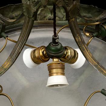 BÖHLMARKS LAMPFABRIK, a Swedish Art Nouveau brass ceiling light, 1907-24, possibly by Alice Nordin, Stockholm 1907-1924.