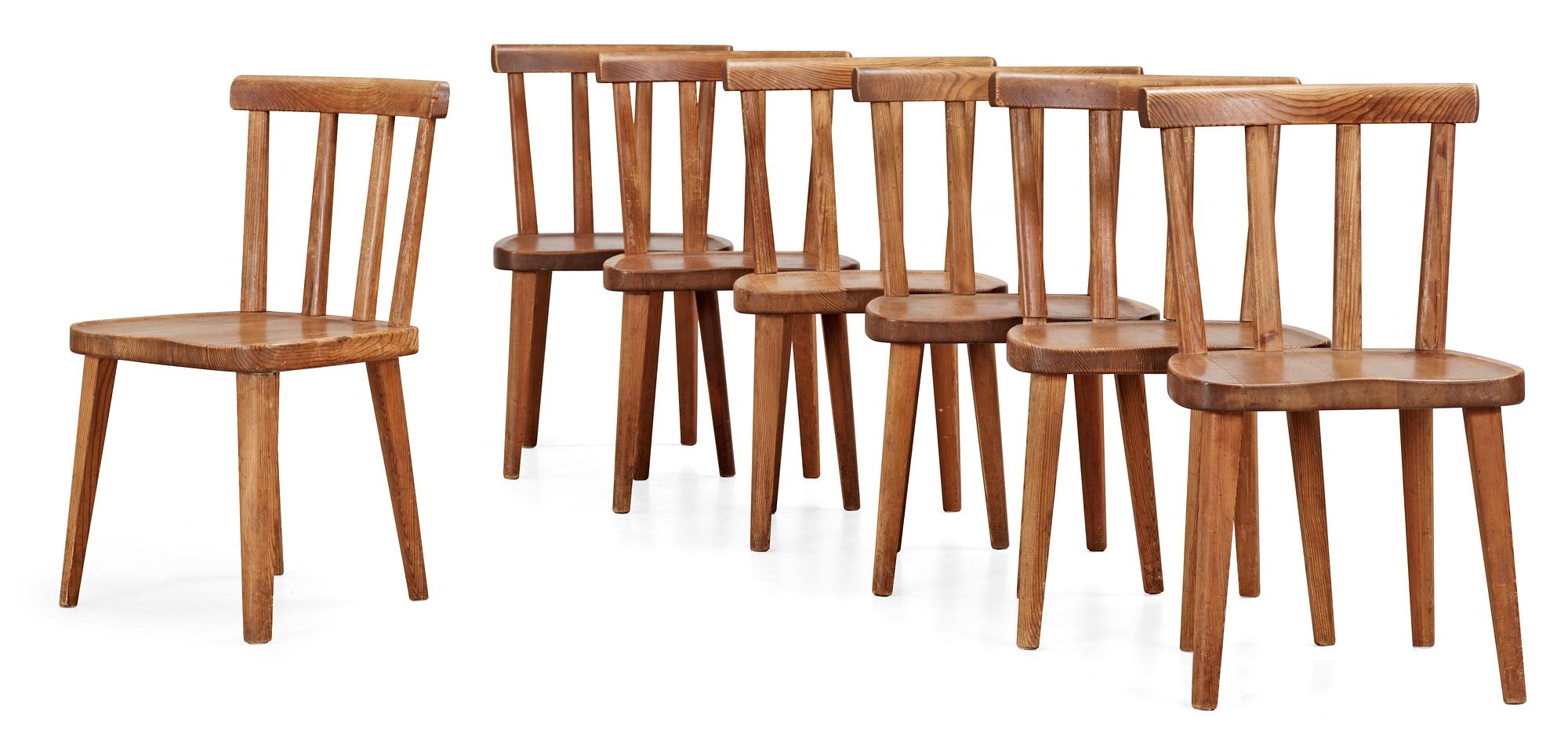 An Axel Einar Hjorth 'Sandhamn' pine dinner table with six chairs 'Utö' by NK, 1930's.
