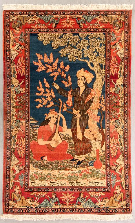 A semiantique signed Kashan carpet ca 203x135 cm.
