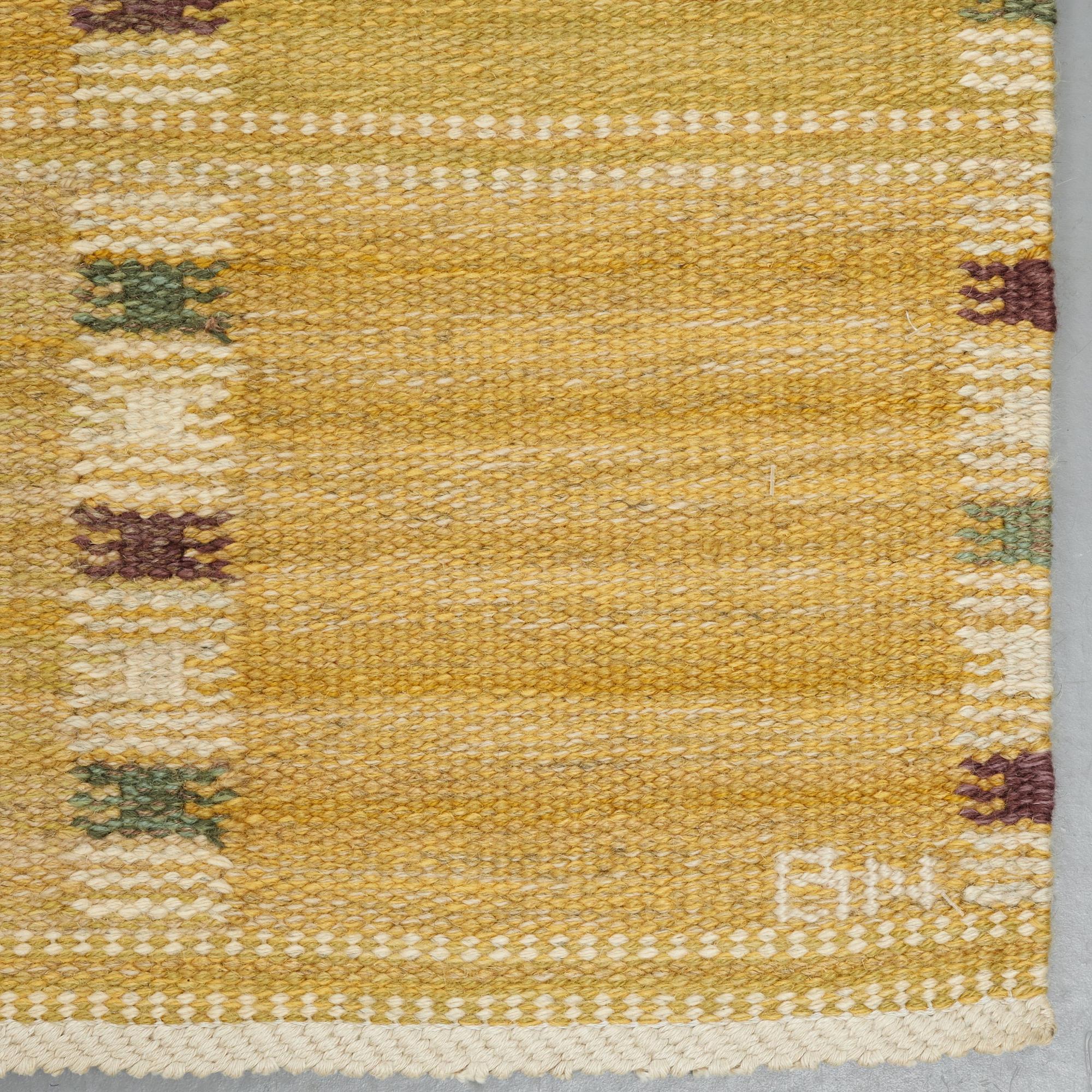 Barbro Nilsson, matto, "Falurutan gul", flat weave, ca 296,5-298 x 200,5-201,5 cm, signed AB MMF BN.