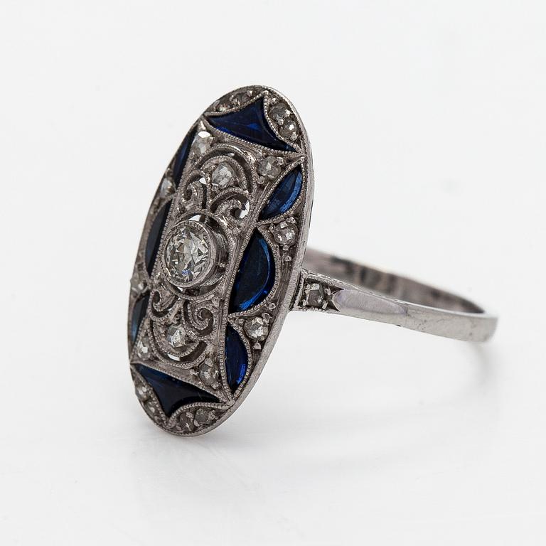 Ring, Art deco, diamonds, sapphires, platinum.
