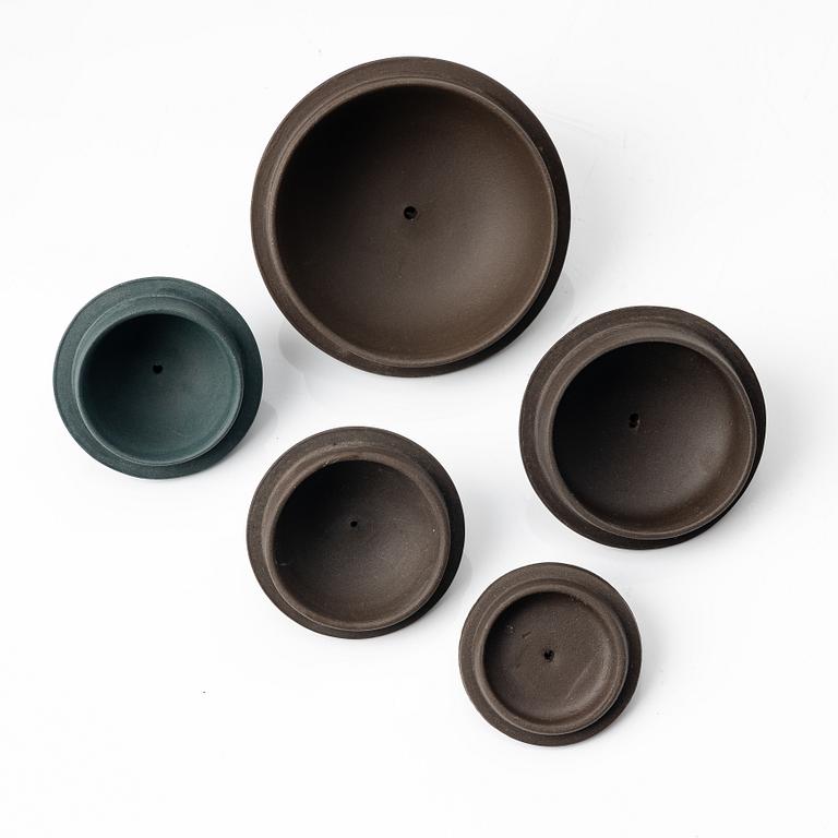 Tekannor, fem stycken, yixing, Kina, 1980/-90-tal.